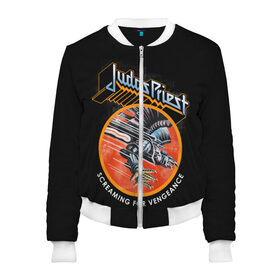 Женский бомбер 3D с принтом Judas Priest в городе Новоалтайск, 100% полиэстер | застегивается на молнию, по бокам два кармана без застежек, мягкие манжеты, по низу бомбера и на воротнике — эластичная резинка | black | deep | heep | judas | led | metal | music | priest | purple | rock | sabbath | skull | uriah | zeppelin | блэк | гитара | группа | иуда | метал | музыка | рок | священник | череп | электрогитара