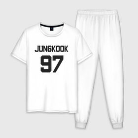 Мужская пижама хлопок с принтом BTS - Jungkook 97 в городе Новоалтайск, 100% хлопок | брюки и футболка прямого кроя, без карманов, на брюках мягкая резинка на поясе и по низу штанин
 | boysband | bts | jungkook | jungkook 97 | k pop | korea | korean | music | бтс | джонгук | к поп | кей поп | корейская | корейский | корея | кпоп | музыка | чонгук