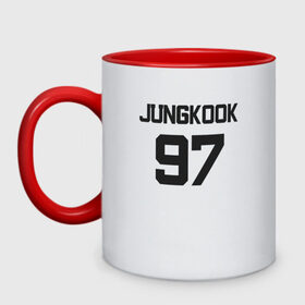 Кружка двухцветная с принтом BTS - Jungkook 97 в городе Новоалтайск, керамика | объем — 330 мл, диаметр — 80 мм. Цветная ручка и кайма сверху, в некоторых цветах — вся внутренняя часть | boysband | bts | jungkook | jungkook 97 | k pop | korea | korean | music | бтс | джонгук | к поп | кей поп | корейская | корейский | корея | кпоп | музыка | чонгук