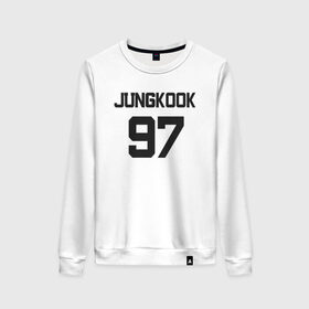 Женский свитшот хлопок с принтом BTS - Jungkook 97 в городе Новоалтайск, 100% хлопок | прямой крой, круглый вырез, на манжетах и по низу широкая трикотажная резинка  | boysband | bts | jungkook | jungkook 97 | k pop | korea | korean | music | бтс | джонгук | к поп | кей поп | корейская | корейский | корея | кпоп | музыка | чонгук