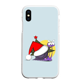 Чехол для iPhone XS Max матовый с принтом Улиточка Дед Мороз в городе Новоалтайск, Силикон | Область печати: задняя сторона чехла, без боковых панелей | графика | ёлка | животное | колпак | новый год | персонаж | природа | рисунок | улитка