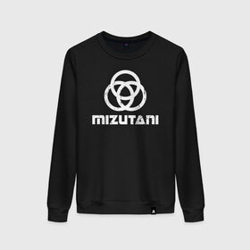 Женский свитшот хлопок с принтом MIZUTANI Cyberpunk 2077 в городе Новоалтайск, 100% хлопок | прямой крой, круглый вырез, на манжетах и по низу широкая трикотажная резинка  | cyberpunk 2077 | hacker | maelstrom | militech | quadra | samurai | sci fi | technology | trauma team | v | будущее | игра | иероглифы | киану ривз | кибер | киберпанк | киборг | киборги | корпорация | лого | милитек | панк | роботы | самурай | т