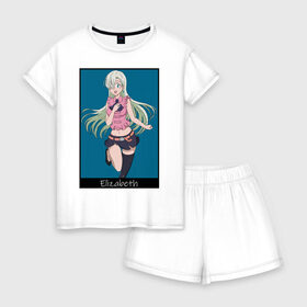 Женская пижама с шортиками хлопок с принтом Элизабет в городе Новоалтайск, 100% хлопок | футболка прямого кроя, шорты свободные с широкой мягкой резинкой | anime | the seven deadly sins | аниме | богиня | мультик | стигма | элизабет