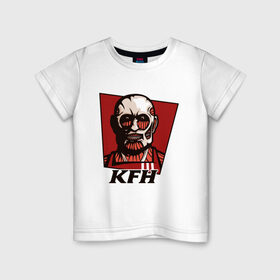 Детская футболка хлопок с принтом KFH - Kentucky Fried Human в городе Новоалтайск, 100% хлопок | круглый вырез горловины, полуприлегающий силуэт, длина до линии бедер | anime | attack | fried | human | kentucky | kfh | kyojin | manga | no | of | on | shingeki | titan | titans | аниме | армин | атака | бертольд | колосс | колоссальный | манга | микаса | райнер | титан | титанов | титаны | человек | энни