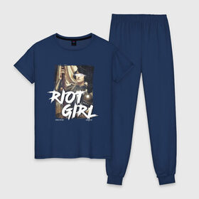 Женская пижама хлопок с принтом Riot girl в городе Новоалтайск, 100% хлопок | брюки и футболка прямого кроя, без карманов, на брюках мягкая резинка на поясе и по низу штанин | 8 march | 8 марта | fem | feminism | flower | rebel girl | riot | woman | в подарок | девочкам | девочке | женские | женщинам | женщине | март | праздник | самая лучшая | фем | феминизм | цветочки | цветы