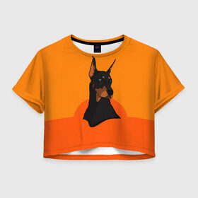 Женская футболка Crop-top 3D с принтом Доберман в городе Новоалтайск, 100% полиэстер | круглая горловина, длина футболки до линии талии, рукава с отворотами | верный друг | графика | животное | защитник | красивый пес | природа | рисунок | собака | сторож
