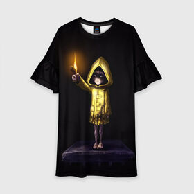 Детское платье 3D с принтом Little Nightmares 2 огонь в городе Новоалтайск, 100% полиэстер | прямой силуэт, чуть расширенный к низу. Круглая горловина, на рукавах — воланы | little nightmares | little nightmares 2 | игра | литл нигмарес | литл нигмарес 2 | литл нигхтмарес | литл нигхтмарес 2 | огонь | ужас | хоррор