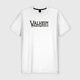 Мужская футболка хлопок Slim с принтом Valheim logo в городе Новоалтайск, 92% хлопок, 8% лайкра | приталенный силуэт, круглый вырез ворота, длина до линии бедра, короткий рукав | valheim | valheim логотип | вальхейм | выживание | игра | игры