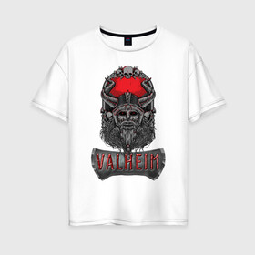 Женская футболка хлопок Oversize с принтом VALHEIM | ВАЛЬХЕЙМ (Z) в городе Новоалтайск, 100% хлопок | свободный крой, круглый ворот, спущенный рукав, длина до линии бедер
 | games | rune | valheim | vikings | валхейм | вальхейм | варвары | викинги | драккар | иггдрасиль | игра | один | рагнарёк | руны | скандинавы