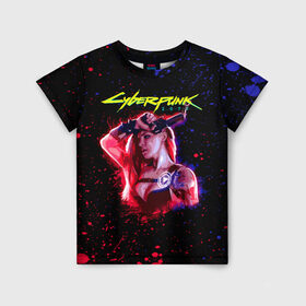 Детская футболка 3D с принтом Cyberpunk 2077 девушка в городе Новоалтайск, 100% гипоаллергенный полиэфир | прямой крой, круглый вырез горловины, длина до линии бедер, чуть спущенное плечо, ткань немного тянется | cyberpunk 2077 | hacker | maelstrom | militech | quadra | samurai | sci fi | technology | trauma team | v | будущее | игра | иероглифы | киану ривз | кибер | киберпанк | киборг | киборги | корпорация | лого | милитек | панк | роботы | самурай | т