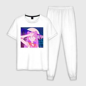 Мужская пижама хлопок с принтом Vaporwave - Girl Сэйлор Мун в городе Новоалтайск, 100% хлопок | брюки и футболка прямого кроя, без карманов, на брюках мягкая резинка на поясе и по низу штанин
 | girl | vapor | vaporwave | wave | сэйлор мун