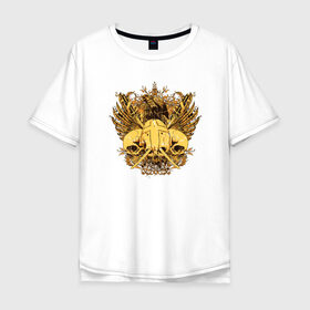 Мужская футболка хлопок Oversize с принтом Skull в городе Новоалтайск, 100% хлопок | свободный крой, круглый ворот, “спинка” длиннее передней части | art | body | bones | dead | drawing | face | graffiti | head | roses | skeleton | skul | skull | ад | арт | голова | граффити | зло | кости | лицо | металл | нарисованный | розы | рок | скелет | скул | скулл | три черепа | тьма