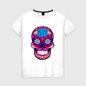 Женская футболка хлопок с принтом Skull Art в городе Новоалтайск, 100% хлопок | прямой крой, круглый вырез горловины, длина до линии бедер, слегка спущенное плечо | art | body | bones | dead | drawing | face | graffiti | head | roses | skeleton | skul | skull | ад | арт | голова | граффити | зло | кости | лицо | металл | нарисованный | розы | рок | скелет | скул | скулл | три черепа | тьма