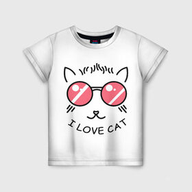 Детская футболка 3D с принтом I Love cat (я люблю котов) в городе Новоалтайск, 100% гипоаллергенный полиэфир | прямой крой, круглый вырез горловины, длина до линии бедер, чуть спущенное плечо, ткань немного тянется | Тематика изображения на принте: 8 марта | cat | i love you | kiss | love | губы | девушке | день влюбленных | зубы | киса | кот | котик | коты | люблю котов | любовь | любтмой | марта | очки | поцелуй | розовые губы | розовый | страсть | течет