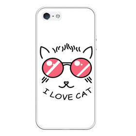Чехол для iPhone 5/5S матовый с принтом I Love cat (я люблю котов) в городе Новоалтайск, Силикон | Область печати: задняя сторона чехла, без боковых панелей | Тематика изображения на принте: 8 марта | cat | i love you | kiss | love | губы | девушке | день влюбленных | зубы | киса | кот | котик | коты | люблю котов | любовь | любтмой | марта | очки | поцелуй | розовые губы | розовый | страсть | течет
