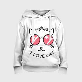 Детская толстовка 3D с принтом I Love cat (я люблю котов) в городе Новоалтайск, 100% полиэстер | двухслойный капюшон со шнурком для регулировки, мягкие манжеты на рукавах и по низу толстовки, спереди карман-кенгуру с мягким внутренним слоем | Тематика изображения на принте: 8 марта | cat | i love you | kiss | love | губы | девушке | день влюбленных | зубы | киса | кот | котик | коты | люблю котов | любовь | любтмой | марта | очки | поцелуй | розовые губы | розовый | страсть | течет