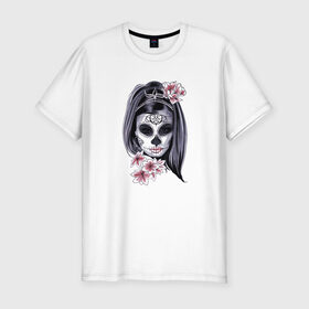 Мужская футболка хлопок Slim с принтом Skull Girl в городе Новоалтайск, 92% хлопок, 8% лайкра | приталенный силуэт, круглый вырез ворота, длина до линии бедра, короткий рукав | art | body | bones | dead | drawing | face | graffiti | head | roses | skeleton | skul | skull | ад | арт | голова | граффити | зло | кости | лицо | металл | нарисованный | розы | рок | скелет | скул | скулл | три черепа | тьма