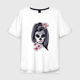 Мужская футболка хлопок Oversize с принтом Skull Girl в городе Новоалтайск, 100% хлопок | свободный крой, круглый ворот, “спинка” длиннее передней части | art | body | bones | dead | drawing | face | graffiti | head | roses | skeleton | skul | skull | ад | арт | голова | граффити | зло | кости | лицо | металл | нарисованный | розы | рок | скелет | скул | скулл | три черепа | тьма