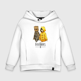 Детское худи Oversize хлопок с принтом Little Nightmares 2 в городе Новоалтайск, френч-терри — 70% хлопок, 30% полиэстер. Мягкий теплый начес внутри —100% хлопок | боковые карманы, эластичные манжеты и нижняя кромка, капюшон на магнитной кнопке | Тематика изображения на принте: little nightmares | игра | страшилка | страшная игра | ужас | хоррор