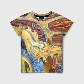 Детская футболка 3D с принтом узорчатый дракон в городе Новоалтайск, 100% гипоаллергенный полиэфир | прямой крой, круглый вырез горловины, длина до линии бедер, чуть спущенное плечо, ткань немного тянется | дракон | орнамент | узор