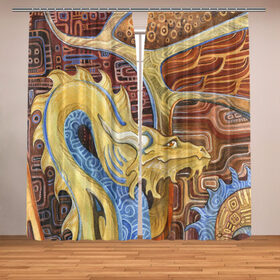 Фотошторы с принтом узорчатый дракон в городе Новоалтайск, Блэкаут (светозащита 90%) / Габардин (светозащита 40% | 2 полотна шириной по 145 см; Высота 200-300 см; Крепление: шторная лента (на крючки); | дракон | орнамент | узор