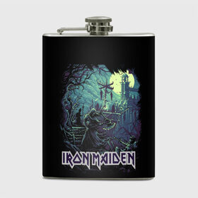 Фляга с принтом IRON MAIDEN в городе Новоалтайск, металлический корпус | емкость 0,22 л, размер 125 х 94 мм. Виниловая наклейка запечатывается полностью | Тематика изображения на принте: black | dark | death | fantasy | hardcore | heavy metal | iron maiden | metal | music | rock | skuul | usa | метал | музыка | рок | скелет | фентези | череп | черный
