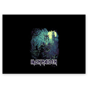 Поздравительная открытка с принтом IRON MAIDEN в городе Новоалтайск, 100% бумага | плотность бумаги 280 г/м2, матовая, на обратной стороне линовка и место для марки
 | black | dark | death | fantasy | hardcore | heavy metal | iron maiden | metal | music | rock | skuul | usa | метал | музыка | рок | скелет | фентези | череп | черный
