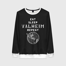 Женский свитшот 3D с принтом Eat Sleep Valheim Repeat в городе Новоалтайск, 100% полиэстер с мягким внутренним слоем | круглый вырез горловины, мягкая резинка на манжетах и поясе, свободная посадка по фигуре | elder | loki | odin | the | thor | valheim | биврёст | валхейм | вальхейм | викинги | всеотец | дракар | древний | древо | ётун | йотун | локи | мира | один | тор | фенир | хель | черный лес | эйктюр