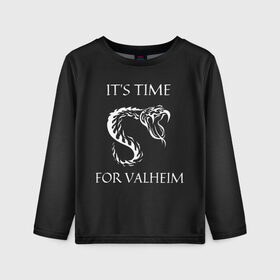 Детский лонгслив 3D с принтом Its time for Valheim в городе Новоалтайск, 100% полиэстер | длинные рукава, круглый вырез горловины, полуприлегающий силуэт
 | elder | loki | odin | the | thor | valheim | биврёст | валхейм | вальхейм | викинги | всеотец | дракар | древний | древо | ётун | йотун | локи | мира | один | тор | фенир | хель | черный лес | эйктюр