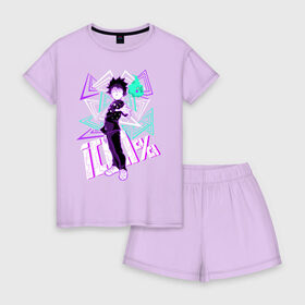 Женская пижама с шортиками хлопок с принтом Mob Psycho 100 в городе Новоалтайск, 100% хлопок | футболка прямого кроя, шорты свободные с широкой мягкой резинкой | ekubo | mob psycho | shigeo kageyama | моб психо | шигэо кагэяма | экубо