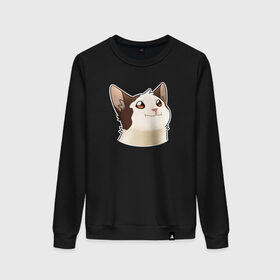 Женский свитшот хлопок с принтом Pop Cat в городе Новоалтайск, 100% хлопок | прямой крой, круглый вырез, на манжетах и по низу широкая трикотажная резинка  | cat meme | mem | meme | pop cat | pop pop | буб буб | буп буп | бупоющий кот | двач | кот | кот мем | мем | мемы | пикабу | пикабу мем | поп кет | поп кот | раздражающий кот