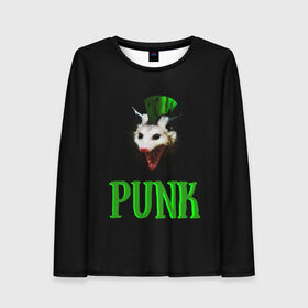 Женский лонгслив 3D с принтом punky trashcat в городе Новоалтайск, 100% полиэстер | длинные рукава, круглый вырез горловины, полуприлегающий силуэт | punk. | trashcat | животные | ирокез | опоссум | панк