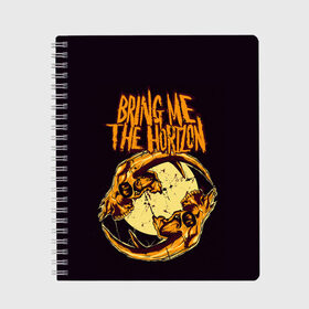 Тетрадь с принтом BRING ME THE HORIZON в городе Новоалтайск, 100% бумага | 48 листов, плотность листов — 60 г/м2, плотность картонной обложки — 250 г/м2. Листы скреплены сбоку удобной пружинной спиралью. Уголки страниц и обложки скругленные. Цвет линий — светло-серый
 | Тематика изображения на принте: band | bring me the horizon | hardcore | metal | music | punk | rock | skull | бринги | группа | метал | музыка | панк | рок | череп
