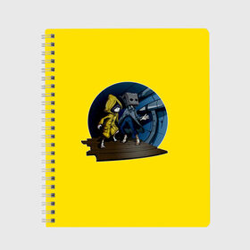 Тетрадь с принтом Little nightmares 2 | Yelow в городе Новоалтайск, 100% бумага | 48 листов, плотность листов — 60 г/м2, плотность картонной обложки — 250 г/м2. Листы скреплены сбоку удобной пружинной спиралью. Уголки страниц и обложки скругленные. Цвет линий — светло-серый
 | mono | six | tarsier studios | квест | хоррор