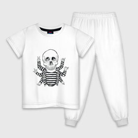 Детская пижама хлопок с принтом CoolSkull в городе Новоалтайск, 100% хлопок |  брюки и футболка прямого кроя, без карманов, на брюках мягкая резинка на поясе и по низу штанин
 | like | peace | rock | skull | кости | лайк | матроска | мир | рок | руки | скелет | череп
