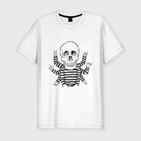 Мужская футболка хлопок Slim с принтом CoolSkull в городе Новоалтайск, 92% хлопок, 8% лайкра | приталенный силуэт, круглый вырез ворота, длина до линии бедра, короткий рукав | like | peace | rock | skull | кости | лайк | матроска | мир | рок | руки | скелет | череп