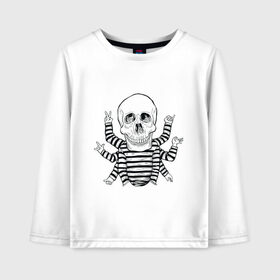 Детский лонгслив хлопок с принтом CoolSkull в городе Новоалтайск, 100% хлопок | круглый вырез горловины, полуприлегающий силуэт, длина до линии бедер | like | peace | rock | skull | кости | лайк | матроска | мир | рок | руки | скелет | череп