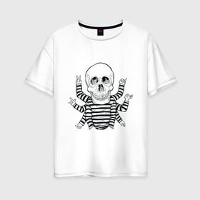 Женская футболка хлопок Oversize с принтом CoolSkull в городе Новоалтайск, 100% хлопок | свободный крой, круглый ворот, спущенный рукав, длина до линии бедер
 | like | peace | rock | skull | кости | лайк | матроска | мир | рок | руки | скелет | череп