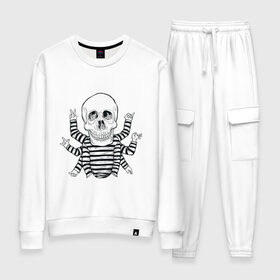 Женский костюм хлопок с принтом CoolSkull в городе Новоалтайск, 100% хлопок | на свитшоте круглая горловина, мягкая резинка по низу. Брюки заужены к низу, на них два вида карманов: два 