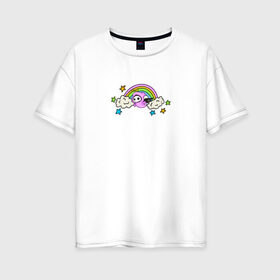 Женская футболка хлопок Oversize с принтом Pink Death в городе Новоалтайск, 100% хлопок | свободный крой, круглый ворот, спущенный рукав, длина до линии бедер
 | pink death | ангел | демон | звезды | крылья | милый | облака | радуга | скелет | цветной | череп