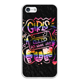 Чехол для iPhone 5/5S матовый с принтом Girls just wanna have fun в городе Новоалтайск, Силикон | Область печати: задняя сторона чехла, без боковых панелей | Тематика изображения на принте: 80 е | 80s | disco | fun | girl | joy | listen | love | music | party girl | pop | rap | retro | веселье | девушка | диско | кассета | клуб | любовь | молния | молодость | музыка | пленка | поп | прикол | радость | ретро | рэп | сердце | слушат