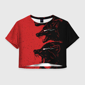 Женская футболка Crop-top 3D с принтом Evil Wolves в городе Новоалтайск, 100% полиэстер | круглая горловина, длина футболки до линии талии, рукава с отворотами | animal | beast | dark | darkness | evil | moon | nigth | werwolf | wild | wolf | вервольф | вой | волк | волчара | дикий | животное | зверь | клык | клыки | луна | ночь | оборотень | полнолуние