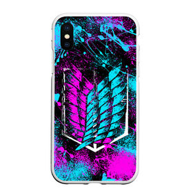 Чехол для iPhone XS Max матовый с принтом НЕОНОВЫЙ РАЗВЕД КОРПУС в городе Новоалтайск, Силикон | Область печати: задняя сторона чехла, без боковых панелей | Тематика изображения на принте: аккерман | аниме | атака титанов | атака титанов финал | леви | микаса | неон | развед корпус | титаны | эрен