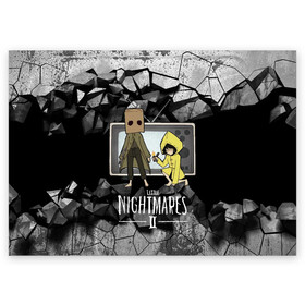 Поздравительная открытка с принтом Little Nightmares 2 в городе Новоалтайск, 100% бумага | плотность бумаги 280 г/м2, матовая, на обратной стороне линовка и место для марки
 | Тематика изображения на принте: little nightmares | игра | страшилка | страшная игра | ужас | хоррор