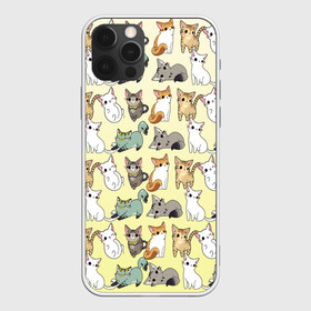 Чехол для iPhone 12 Pro Max с принтом мультяшные котики на желтом мя в городе Новоалтайск, Силикон |  | ветеринар | градиент | домашний питомец | котейки | котики | коты | котэ | котята | кошатник | кошатница | кошачьи | кошки | любитель животных | много | мультяшные | мяу | нэко | рисованный | узор