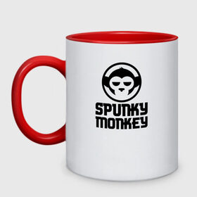 Кружка двухцветная с принтом SPUNKY MONKEY в городе Новоалтайск, керамика | объем — 330 мл, диаметр — 80 мм. Цветная ручка и кайма сверху, в некоторых цветах — вся внутренняя часть | Тематика изображения на принте: cyberpunk 2077 | hacker | maelstrom | militech | quadra | samurai | sci fi | technology | trauma team | v | будущее | игра | иероглифы | киану ривз | кибер | киберпанк | киборг | киборги | корпорация | лого | милитек | панк | роботы | самурай | т