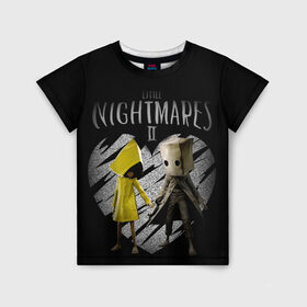 Детская футболка 3D с принтом Little Nightmares II love в городе Новоалтайск, 100% гипоаллергенный полиэфир | прямой крой, круглый вырез горловины, длина до линии бедер, чуть спущенное плечо, ткань немного тянется | black | game | little nightmares 2 | love | девочка и мальчик | любовь | пара | сердце | черный