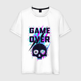 Мужская футболка хлопок с принтом Game Over в городе Новоалтайск, 100% хлопок | прямой крой, круглый вырез горловины, длина до линии бедер, слегка спущенное плечо. | видео игра | джойстик.игра окончена | играть вектор | игровая консоль | игровой логотип | мода | произведение искусства