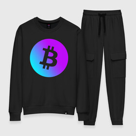 Женский костюм хлопок с принтом БИТКОИН НЕОН | BITCOIN NEON в городе Новоалтайск, 100% хлопок | на свитшоте круглая горловина, мягкая резинка по низу. Брюки заужены к низу, на них два вида карманов: два 