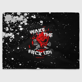 Плед 3D с принтом WAKE THE F#CK UP! в городе Новоалтайск, 100% полиэстер | закругленные углы, все края обработаны. Ткань не мнется и не растягивается | cyberpunk 2077 | hacker | maelstrom | militech | quadra | samurai | technology | trauma team | v | будущее | игра | иероглифы | киану ривз | кибер | киберпанк | киборг | киборги | корпорация | лого | милитек | панк | роботы | самурай | техн